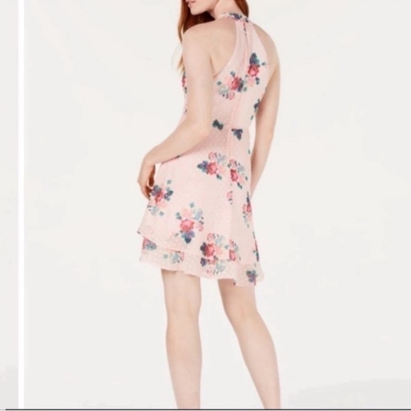 19 Cooper Pink Floral Sleeveless V-Neck Mini Dress Size Large NEW Textured Dot - Picture 2 of 11